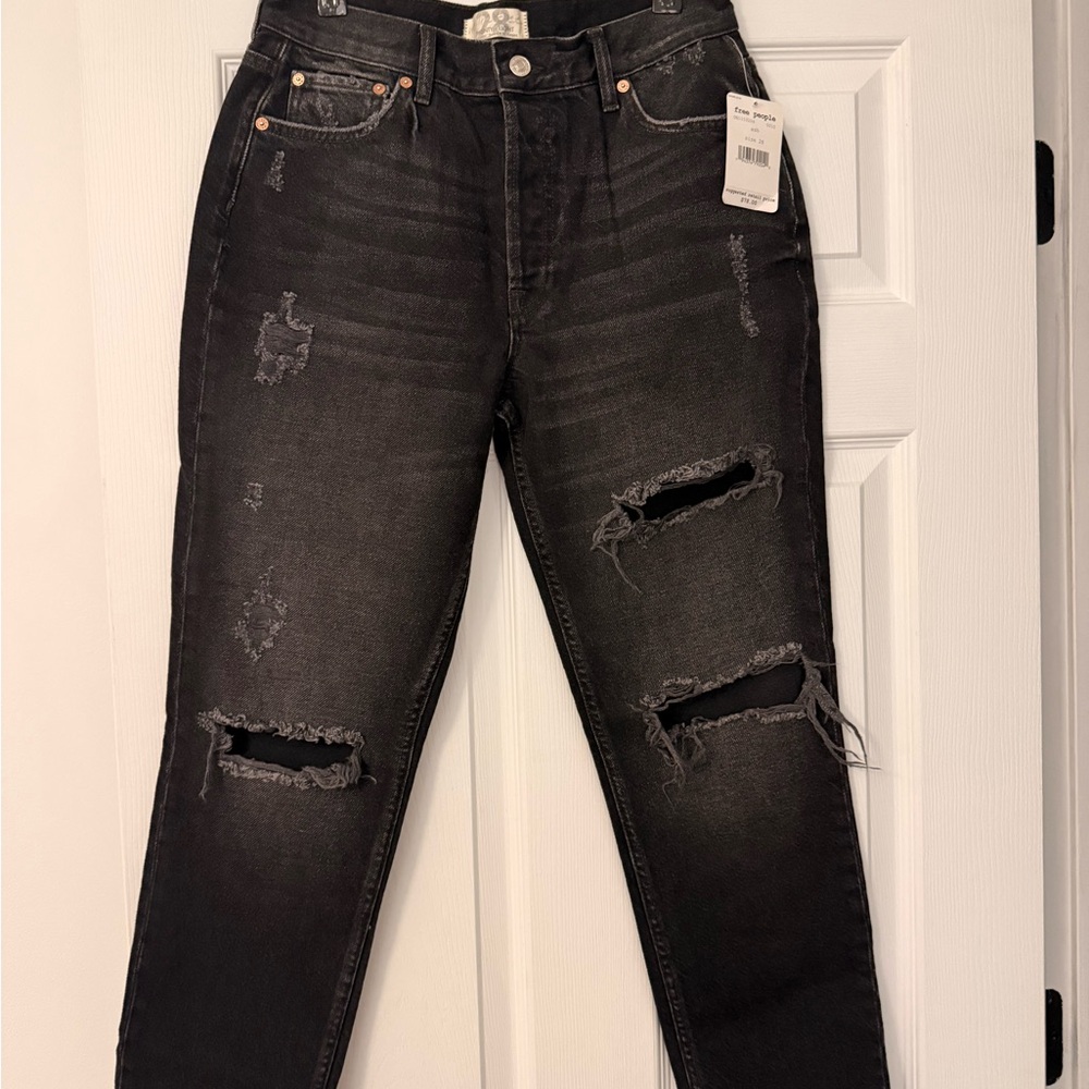 Free People Black Distressed Jeans